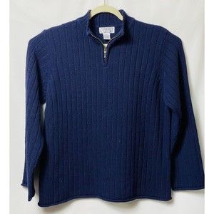 Jennifer Moore Cable Knit Womens Size XL 1/4 Zip Sweater Navy Blue 100% Acrylic